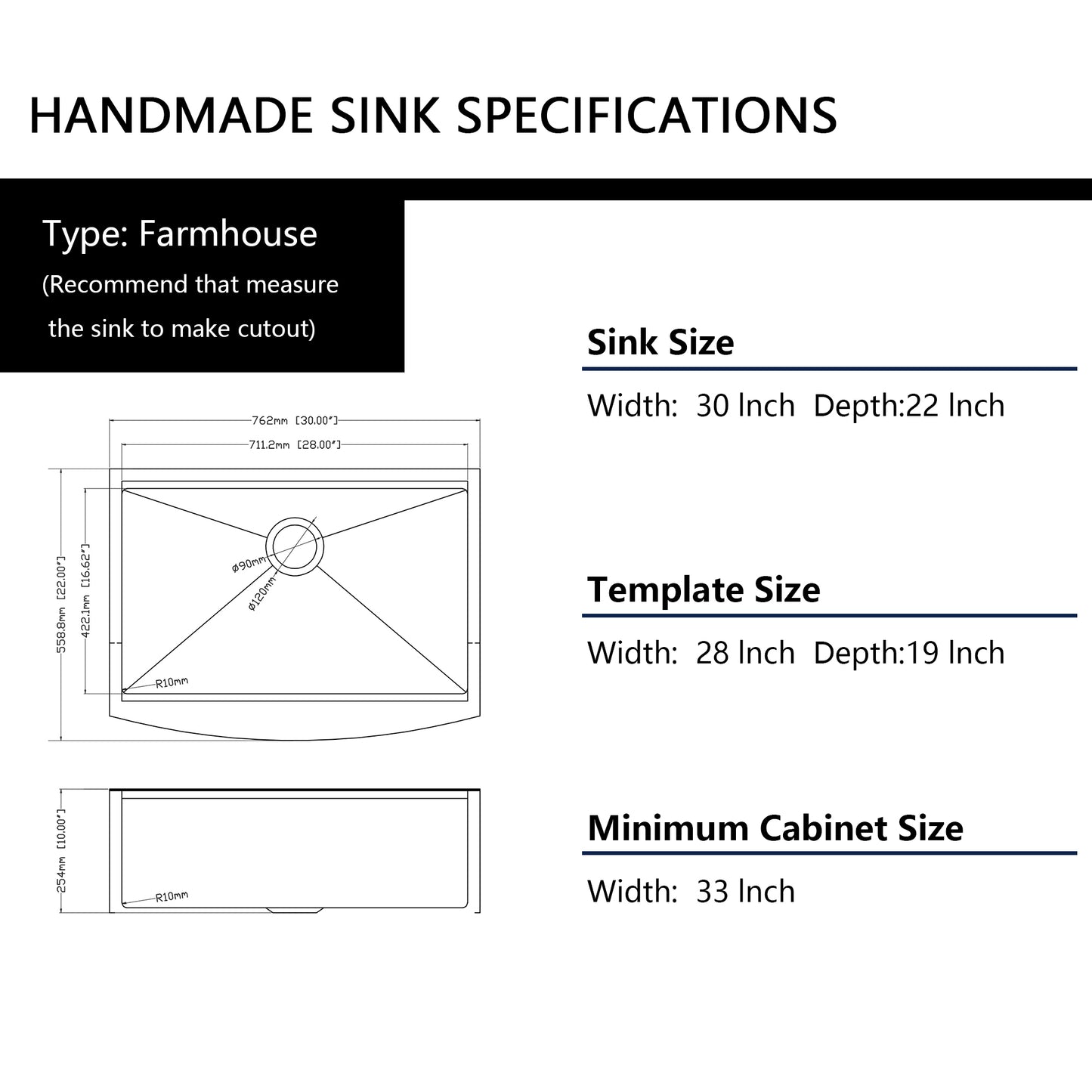 30-Inch Black Farmhouse Sink with Workstation and Accessories