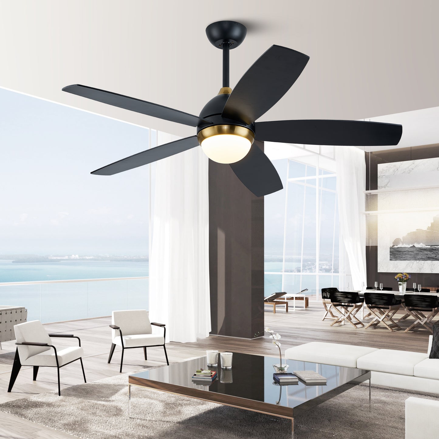 52 Black Ceiling Fan with Dimmable LED Lights