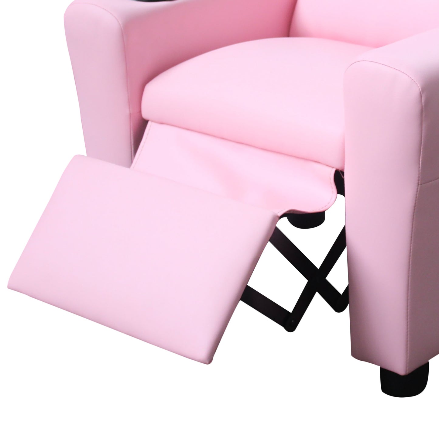 Marisa Kids Pink PU Leather Recliner Chair with Built-In Cupholder