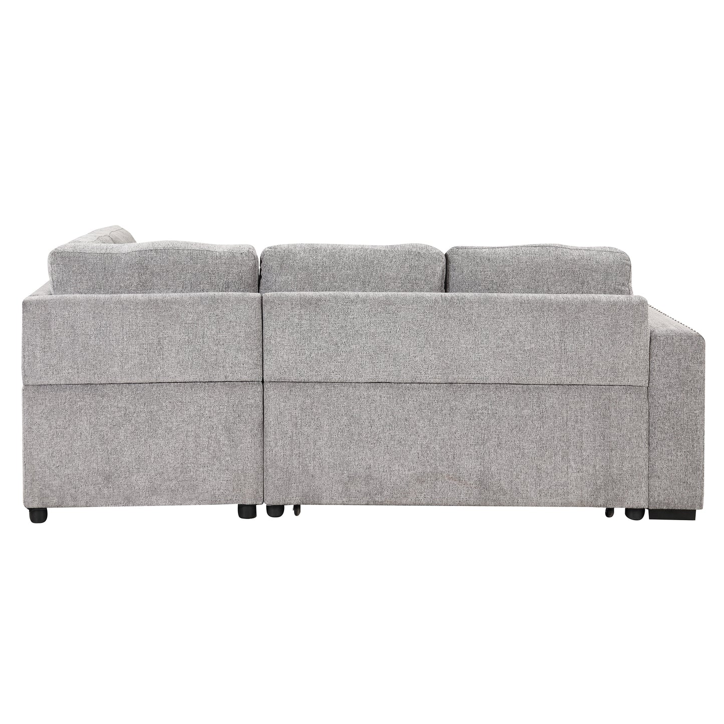 Convertible L-Shaped Sectional Sleeper Sofa with Storage Chaise and Charging Ports in Light Gray