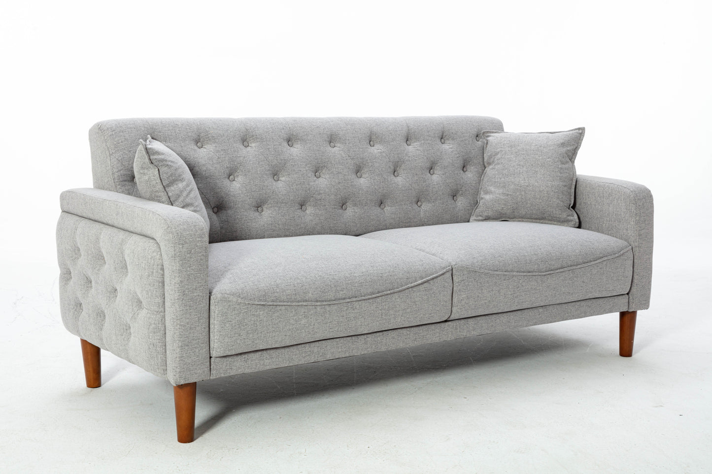 Elegant Grey Linen Sofa with 2 Pillows