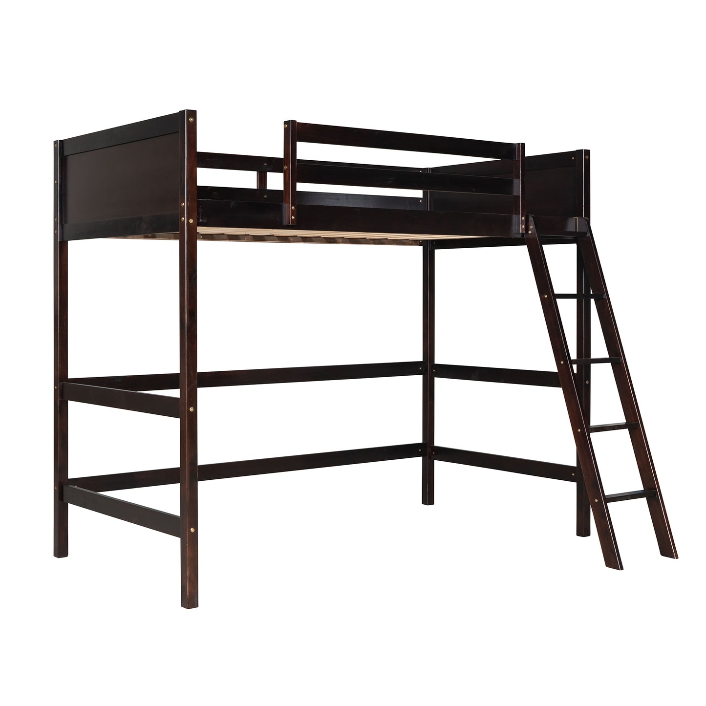 Solid Wood Twin Size Loft Bed with Ladder(Espresso)(: WF191903AAP)