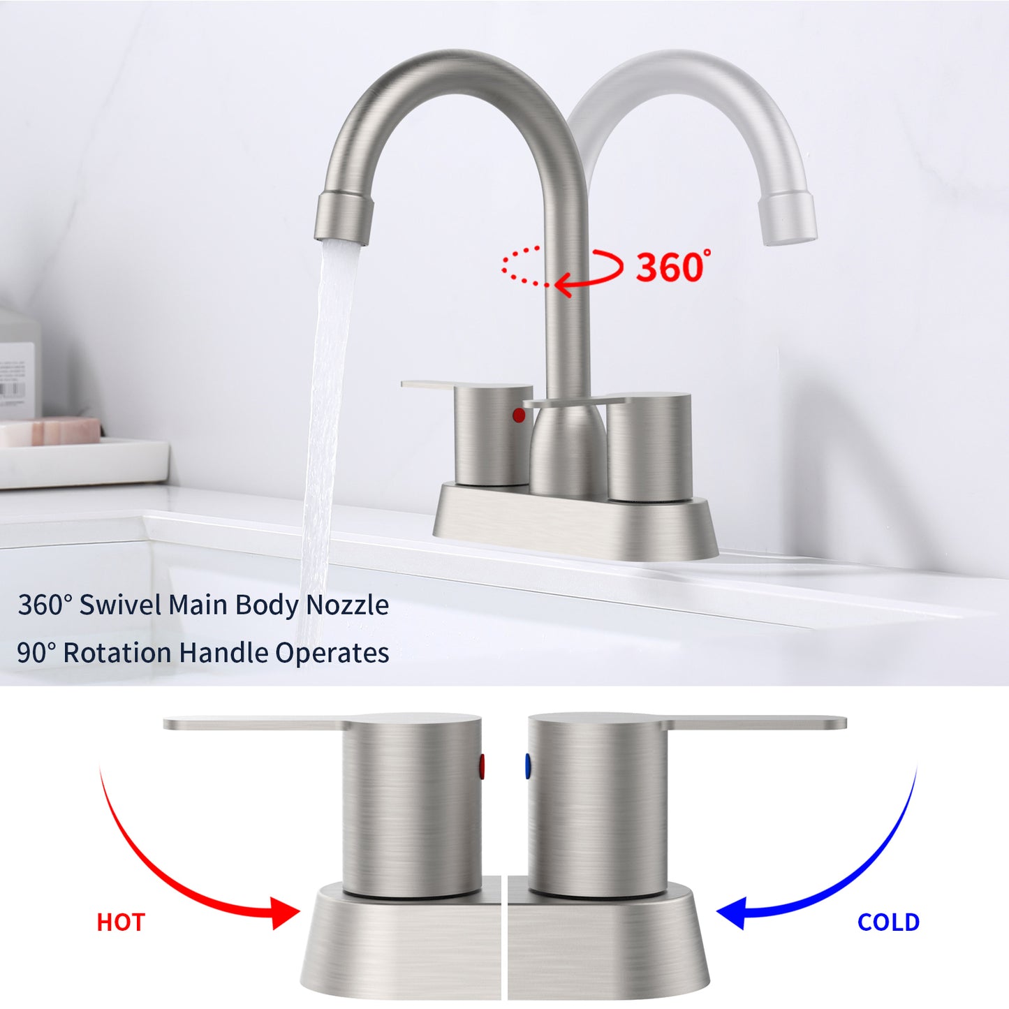 Modern Two-Handle Brushed Nickel Bathroom Sink Faucet for RV