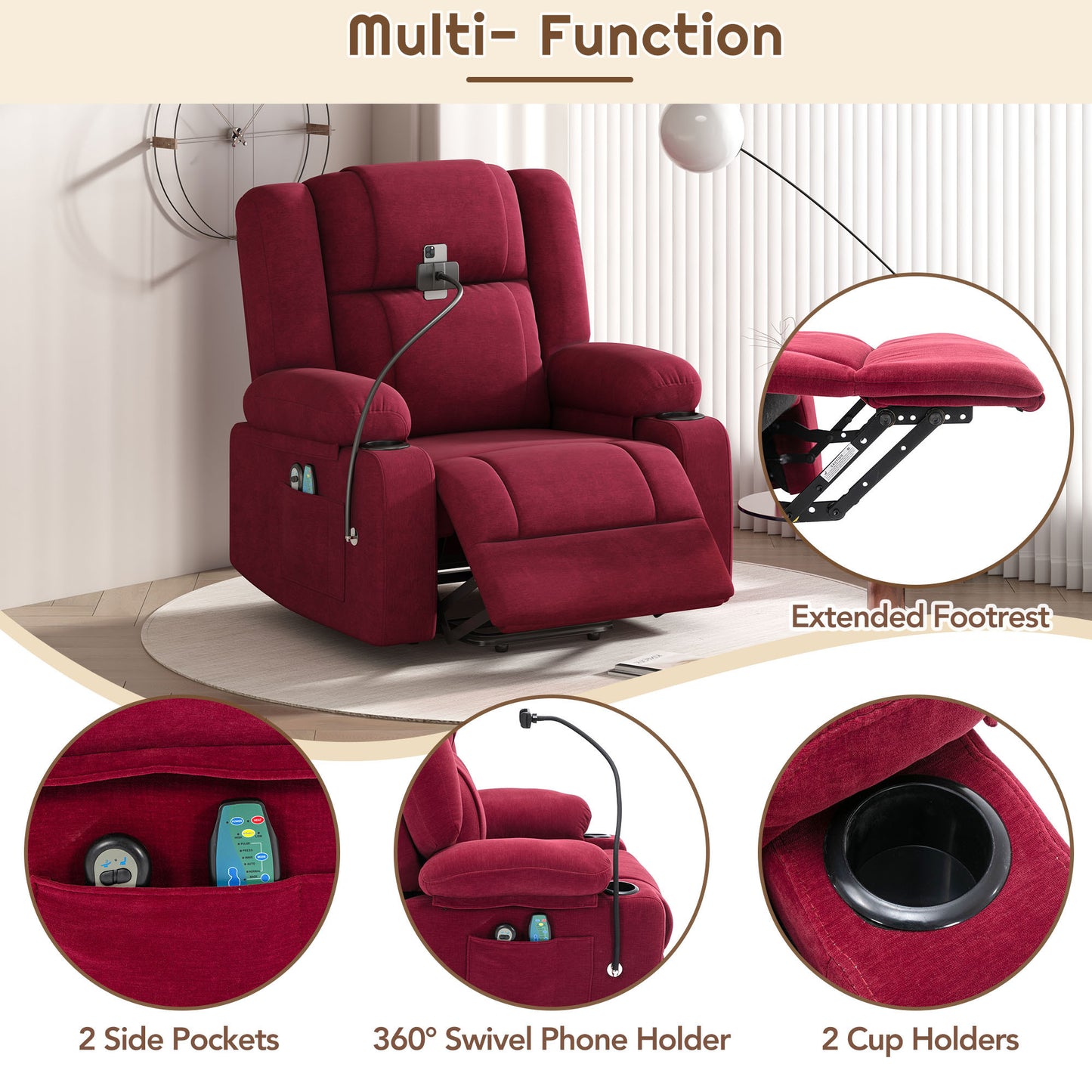 Ultimate Comfort Power Lift Recliner Chair with Massage, Heating, and Remote Control