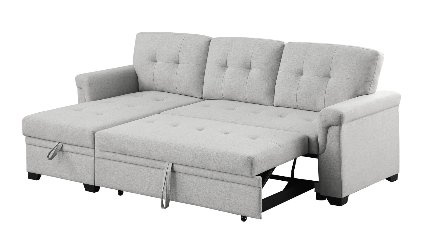 Destiny Light Gray Linen Sleeper Sectional Sofa with Reversible Storage Chaise