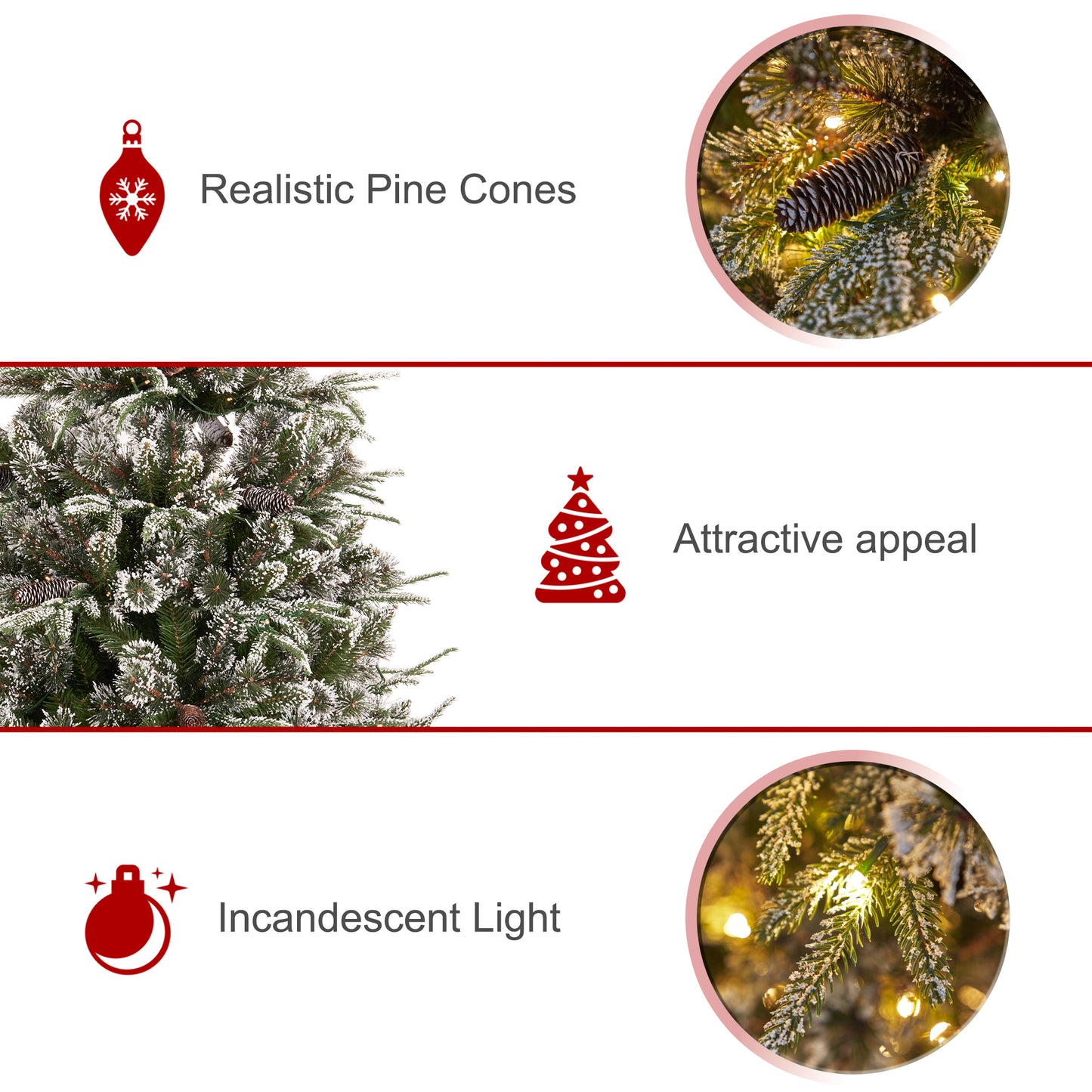 Elegant Snow-Kissed Pine Christmas Tree with Lights and Pinecones