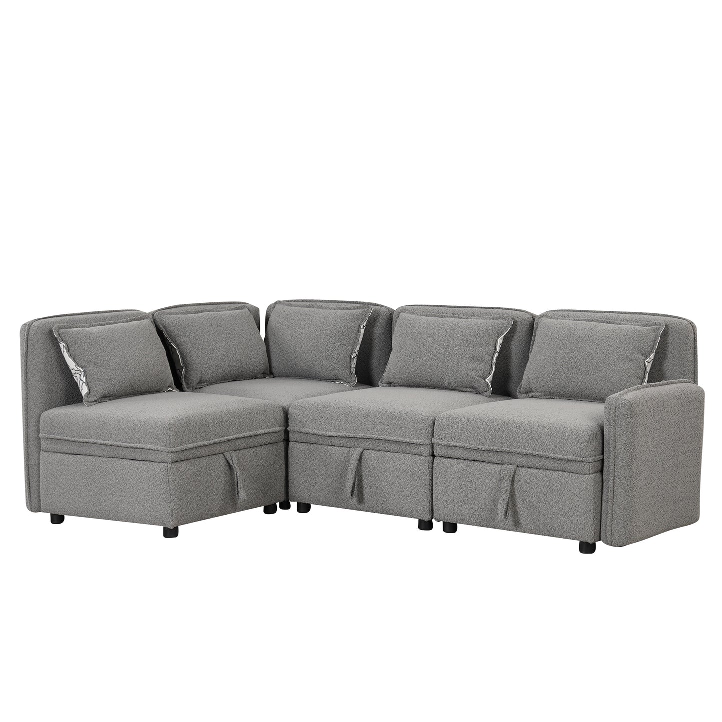 Convertible Modular Minimalist Sectional Sofa with Storage and 5 Pillows