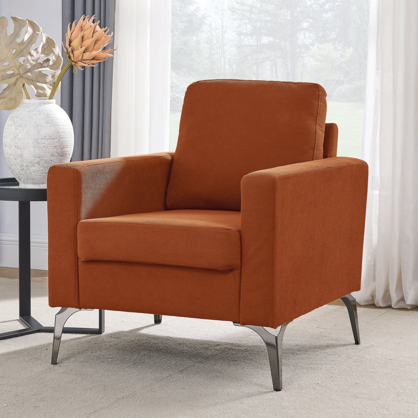 3-Piece Living Room Sofa Set with Corduroy Upholstery, Orange