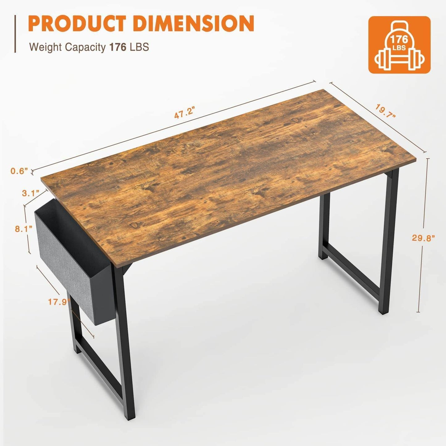 47 Inch Modern Brown Wooden Work Desk with Storage