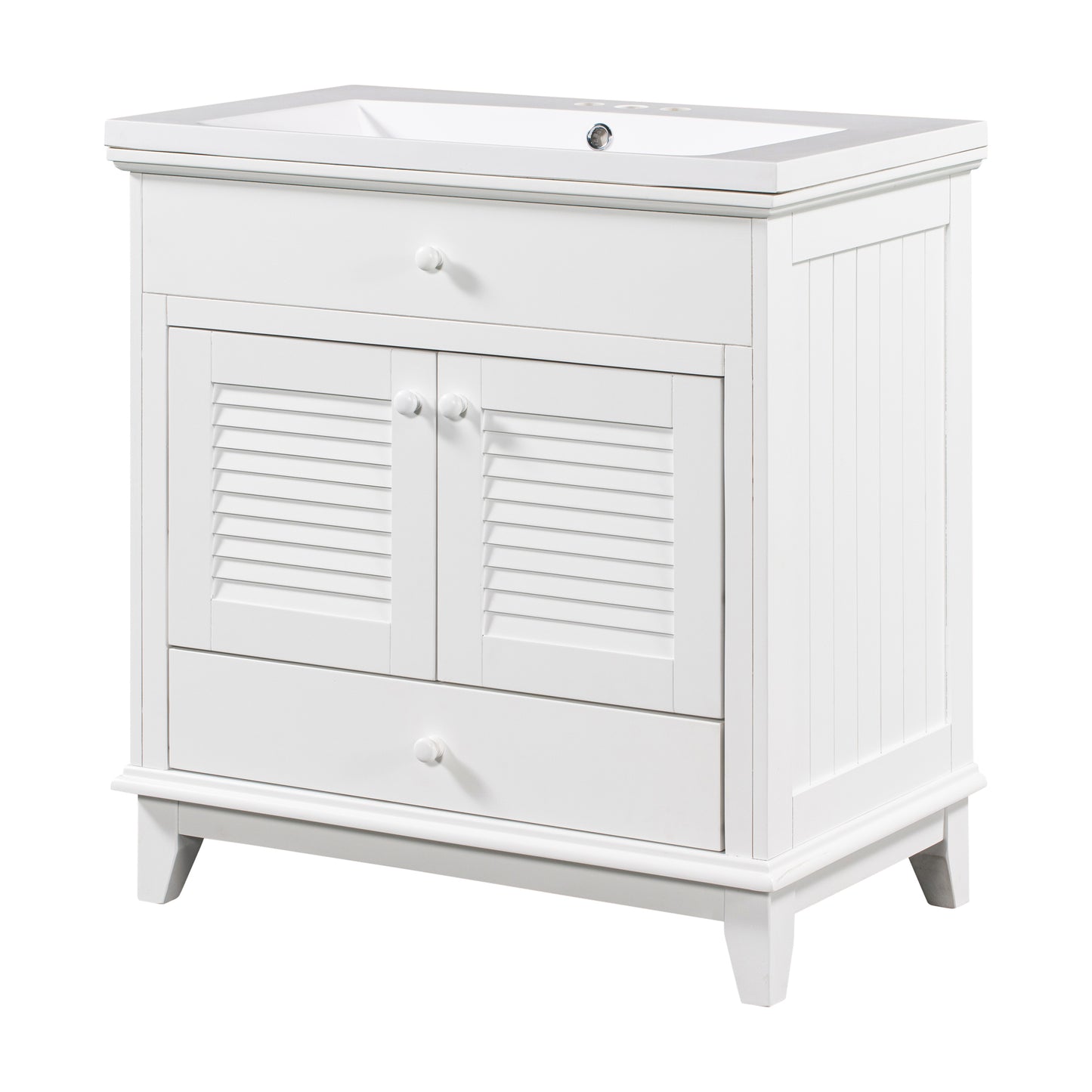 30" Bathroom Vanity with Sink, Bathroom Cabinet with Two Doors and One Drawer, White