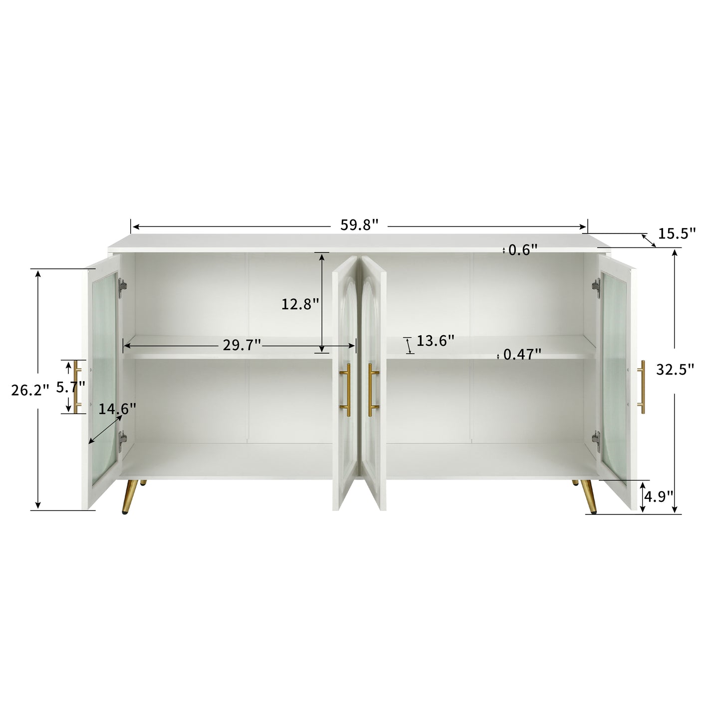 Elegant White TV Stand with Glass Door and Storage for 65+ Inch TVs