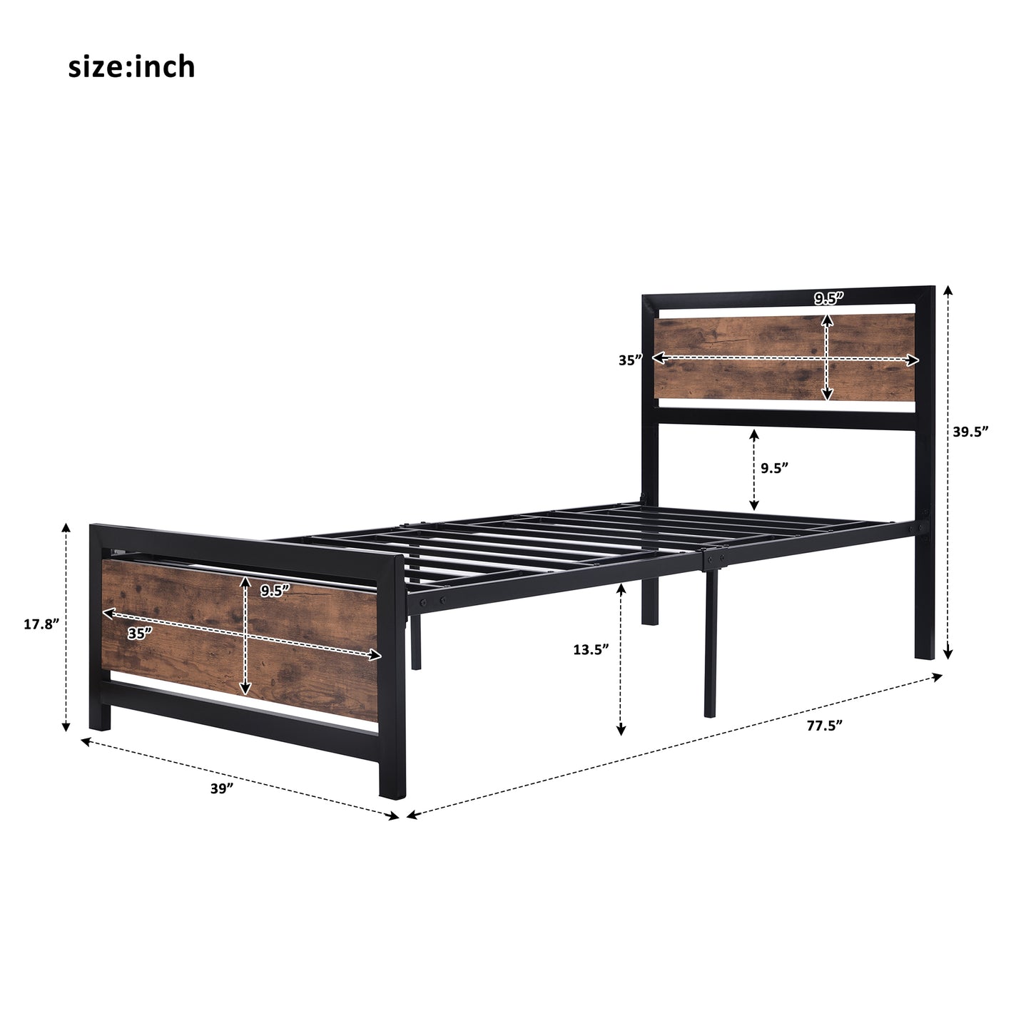 Metal and Wood Bed Frame with Headboard and Footboard ,Twin Size Platform Bed ,No Box Spring Needed, Easy to Assemble(BLACK)