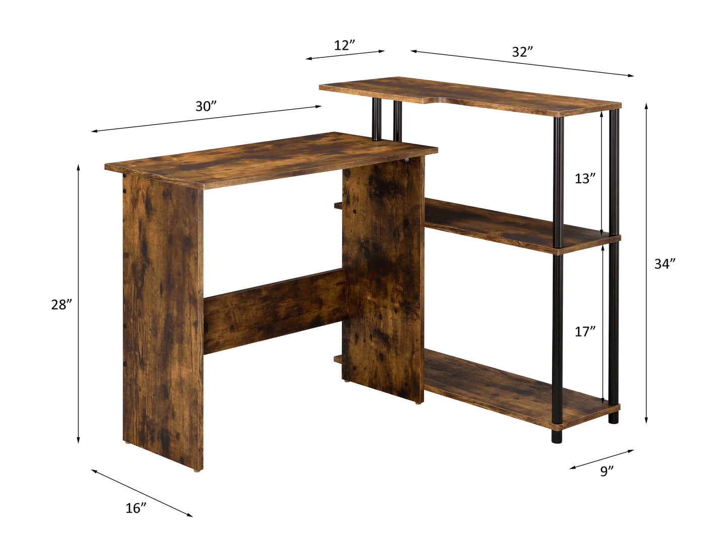 Ievi Writing Desk with Elegant Oak and Iron Finish