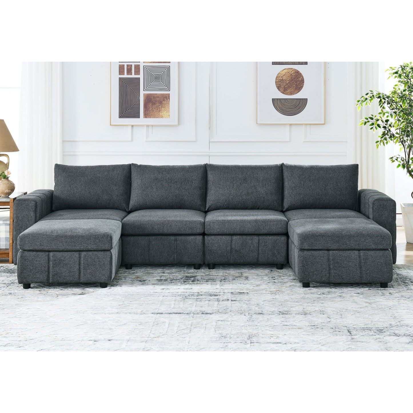 U-Shaped Modular Sectional Sofa Set with Ottoman, 4-Seater for Stylish Living Room Apartments