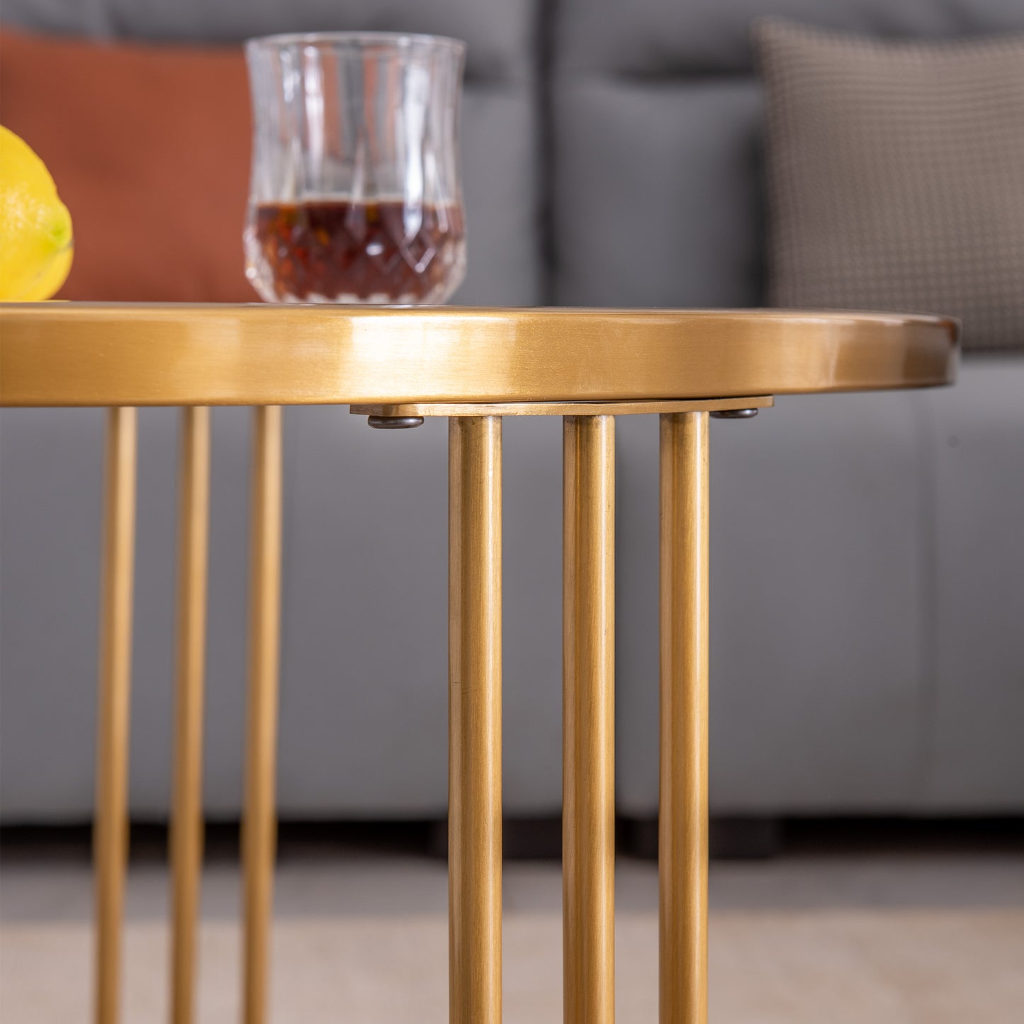 Golden Slate Coffee Table Set of 2: Modern Round Coffee Tables with Steel Frame For Living Room