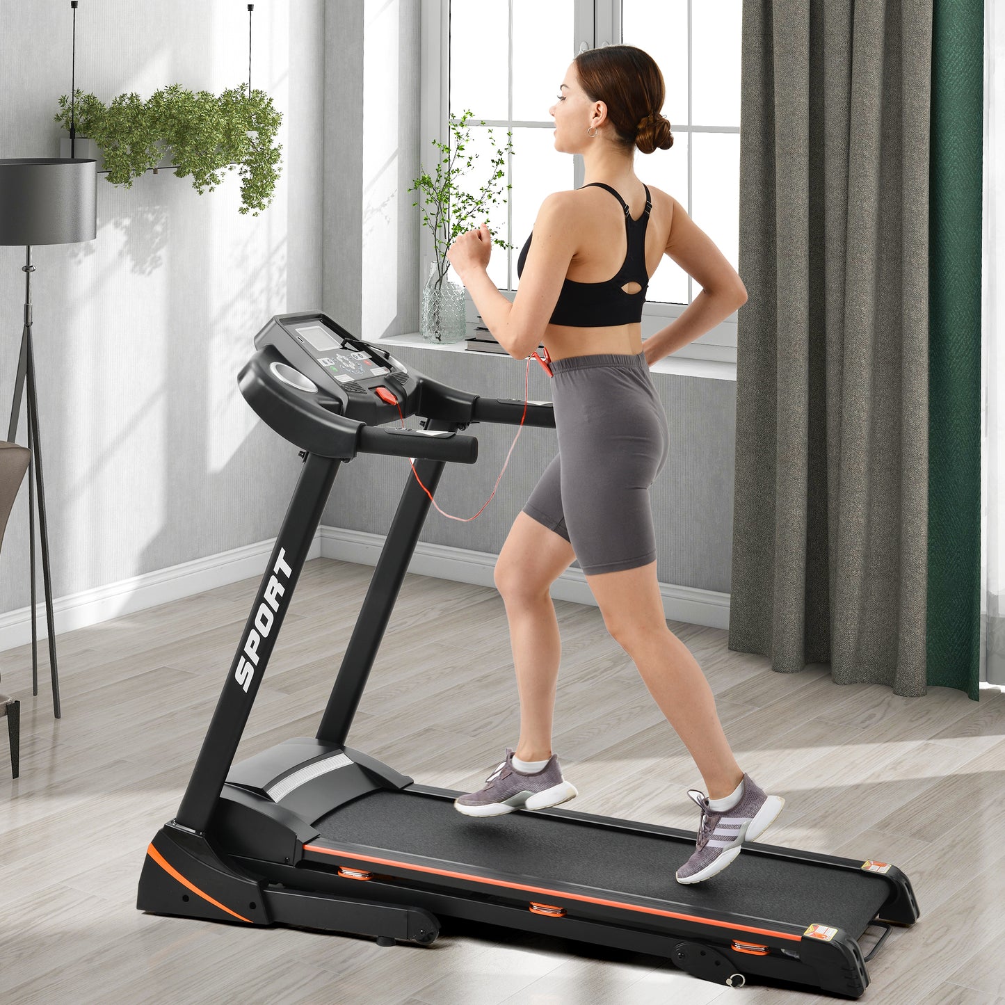 Folding Electric 3.5HP Treadmill With Incline Medium Running Machine Motorised LCD Gym 330lbs Folding Treadmill Electric Motorized Power 14.8KM/H Running Fitness Machine Gym(W54022178 Upgrade)