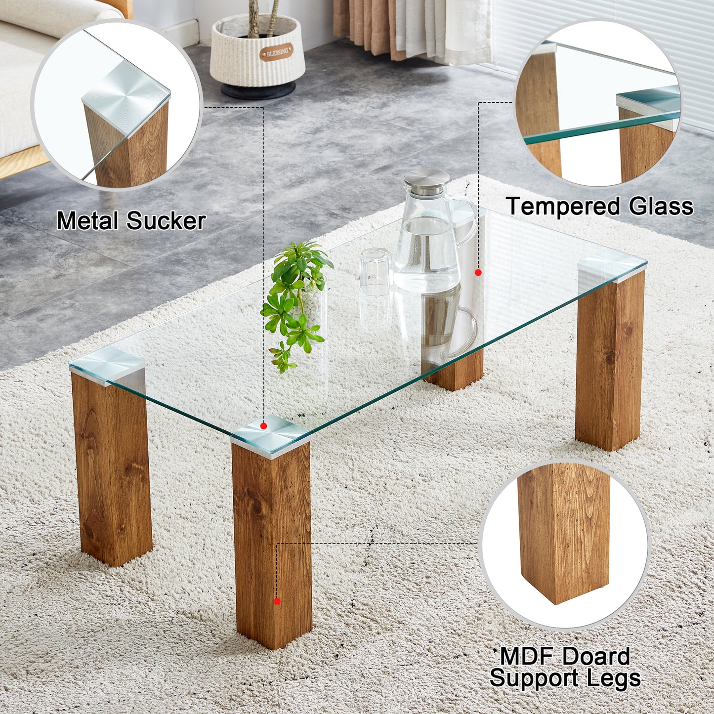 Elegant Glass Coffee Table with Durable MDF Legs - Stylish Combination of Sophistication and Strength