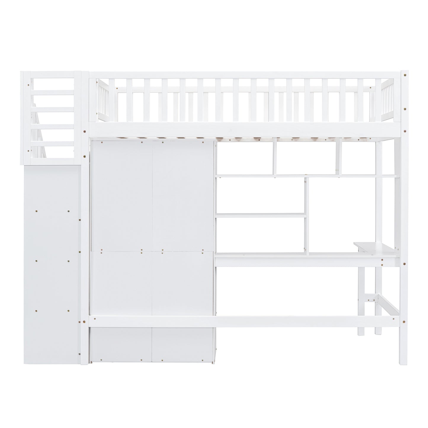 Twin size Loft Bed with Bookshelf,Drawers,Desk,and Wardrobe-White