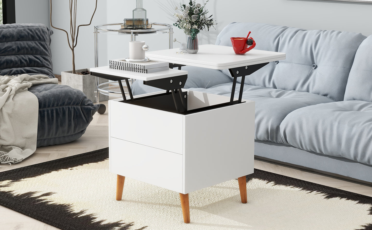 White Extendable Coffee Table with Storage & Lift Top