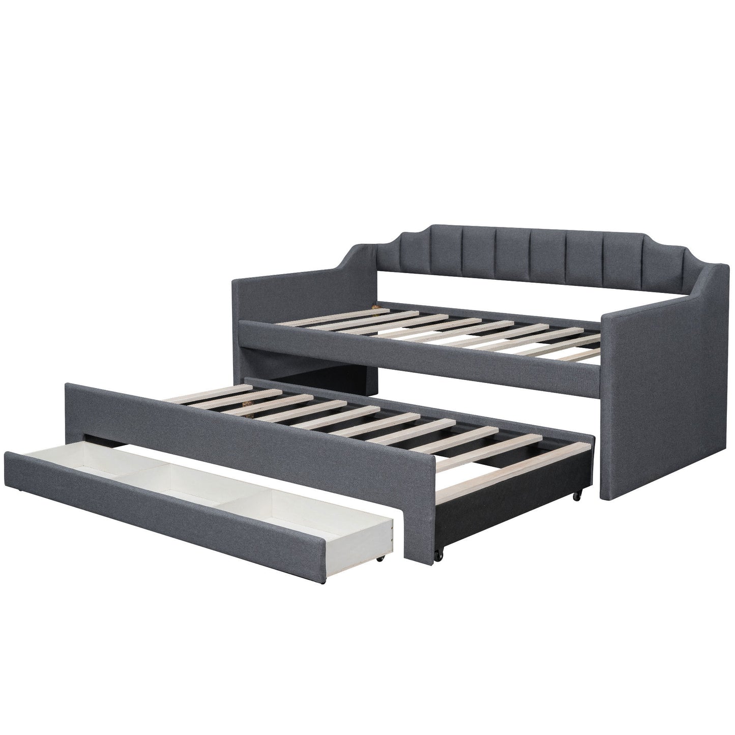 Twin Size Upholstered Daybed with Trundle and Three Drawers,Gray