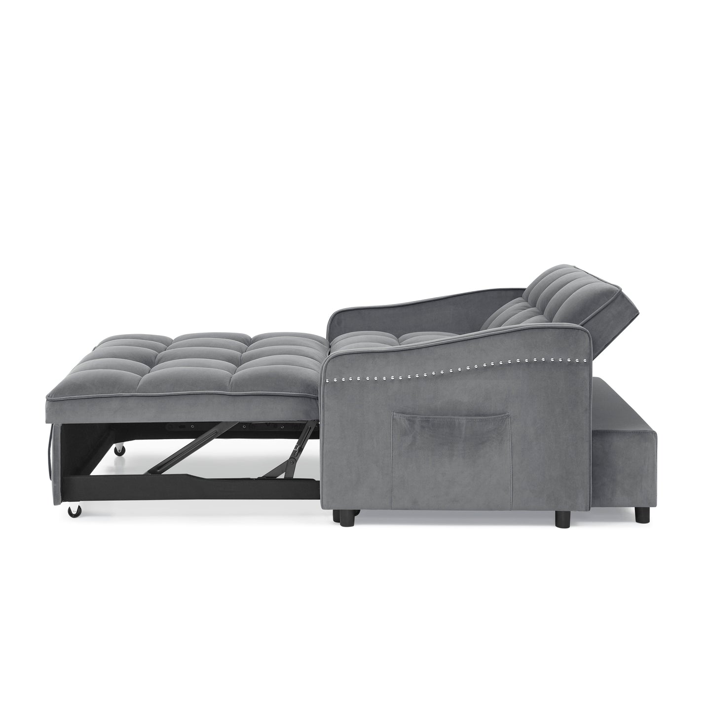 Loveseats Sofa Bed with Pull-out Bed,Adjsutable Back and Two Arm Pocket,TypeC and USB Charging with Copper nail,Grey (47"x53"x31")