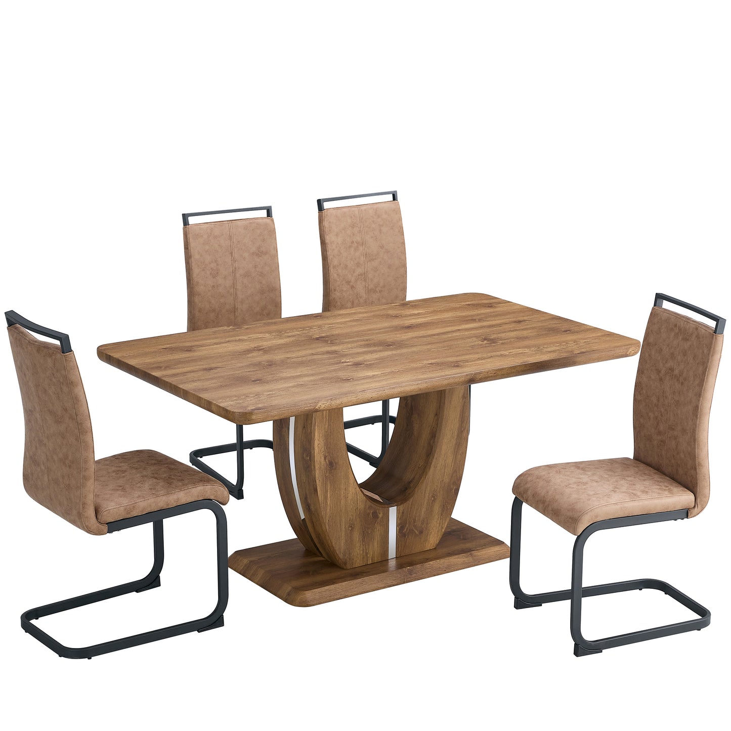 5 Piece Modern Dining Table Set, Rectangular Kitchen Table Set with Wooden Tabletop＆4 Pu Leather Upholstered Chairs Ideal for Dining Room, Kitchen