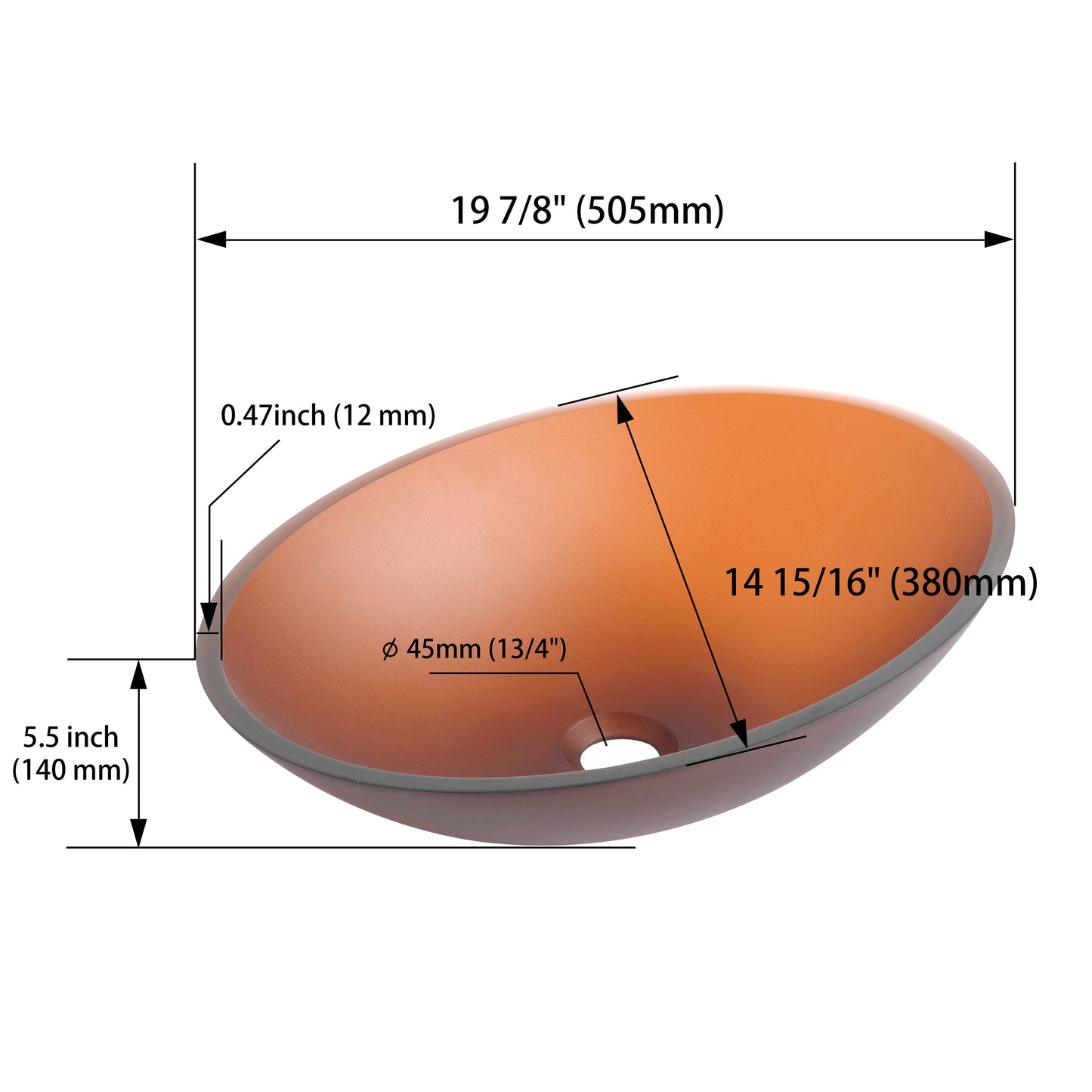 Tempered Glass Matte Bathroom Vessel Sink, Oval Bathroom Basin (Tempered Glass Matt Tea)