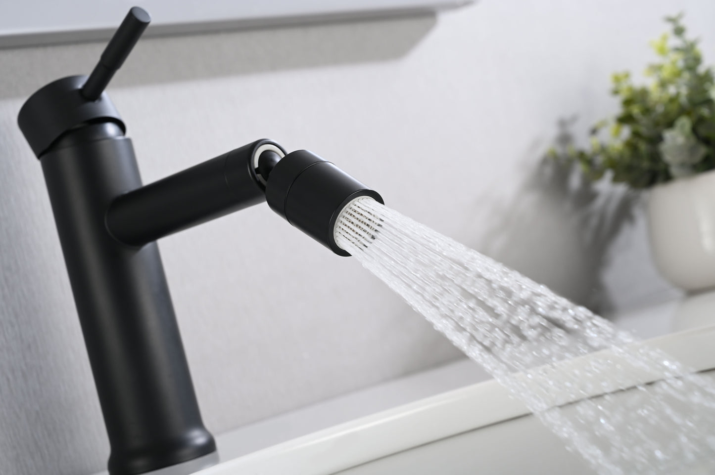 Modern Matte Black Bathroom Faucet with 360° Rotating Aerator for Enhanced Sink Functionality