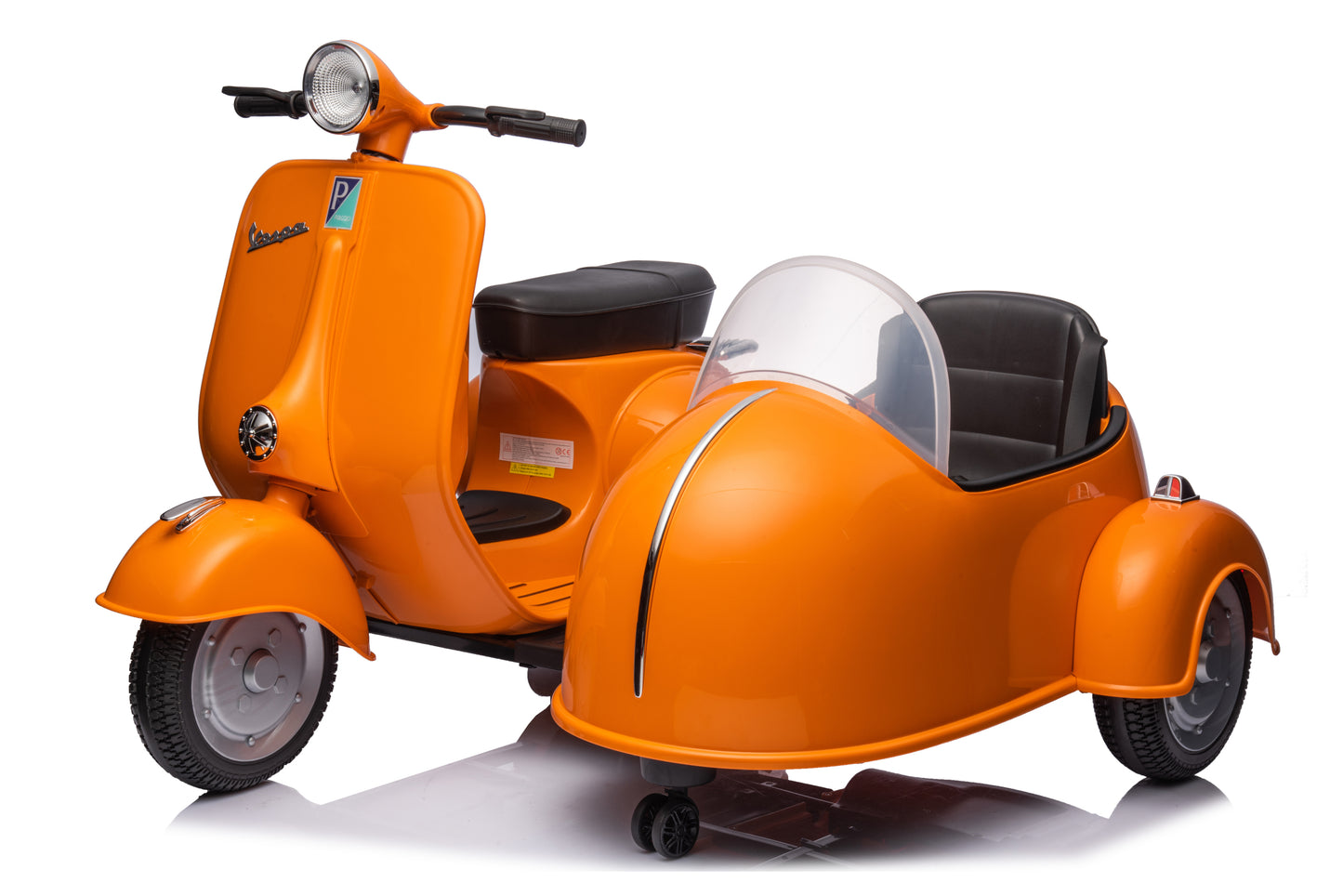 12V LICENSED Vespa Scooter Motorcycle with Side Car for kids, Orange