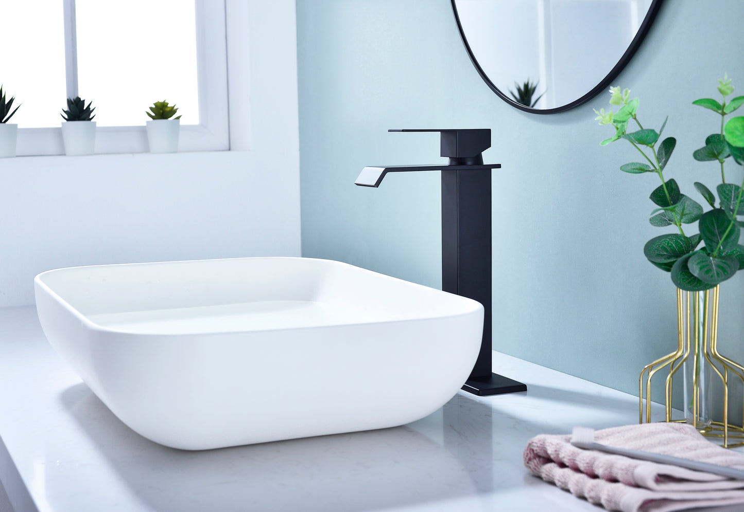 Elegant Matte Black Waterfall Spout Bathroom Faucet with Single Handle
