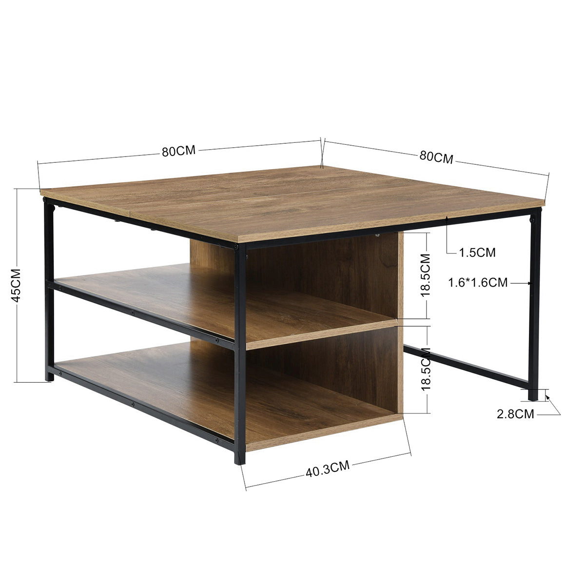 Vintage Wooden Coffee Table with Metal Frame and Storage Compartments