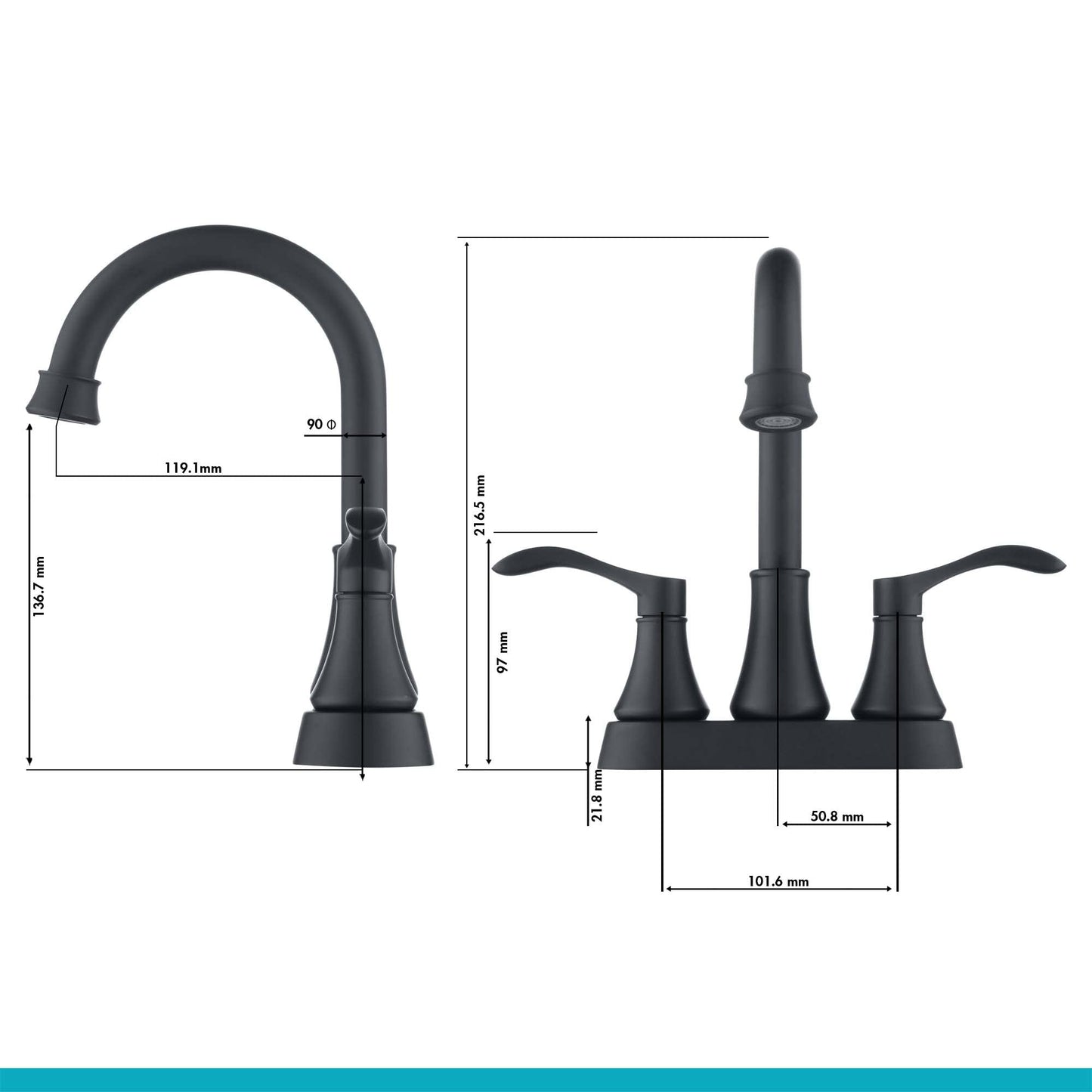 2-Handle Matte Black Bathroom Faucet with Stainless Steel Pop-Up Drain Sets for Centerset RV Bathroom