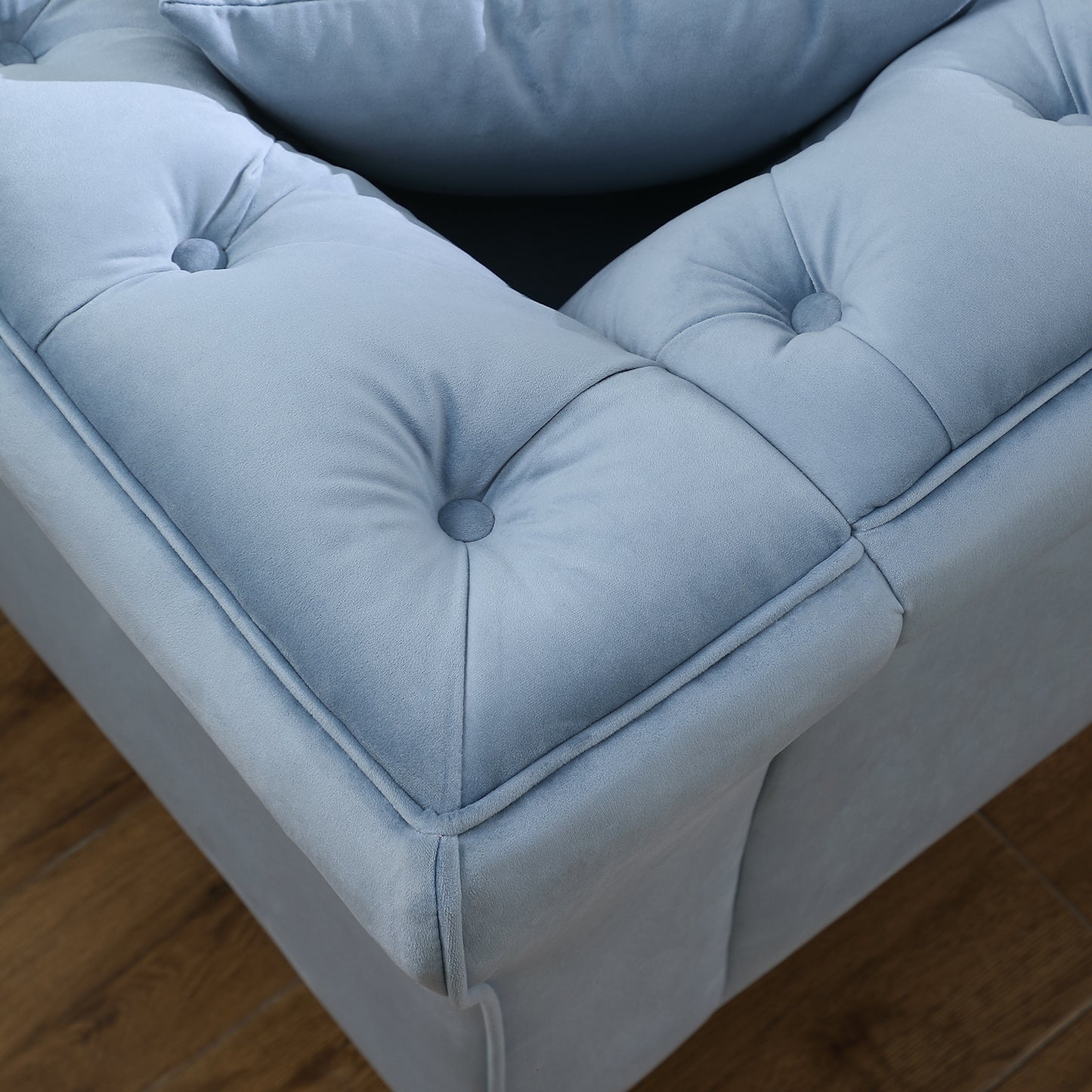 Chesterfield sofa ,Stanford sofa ,  high quality Chesterfield sofa ,Teal blue , tufted and wrinkled fabric  sofa;contemporary Stanford sofa .loverseater; tufted sofa with scroll  arm and scroll back