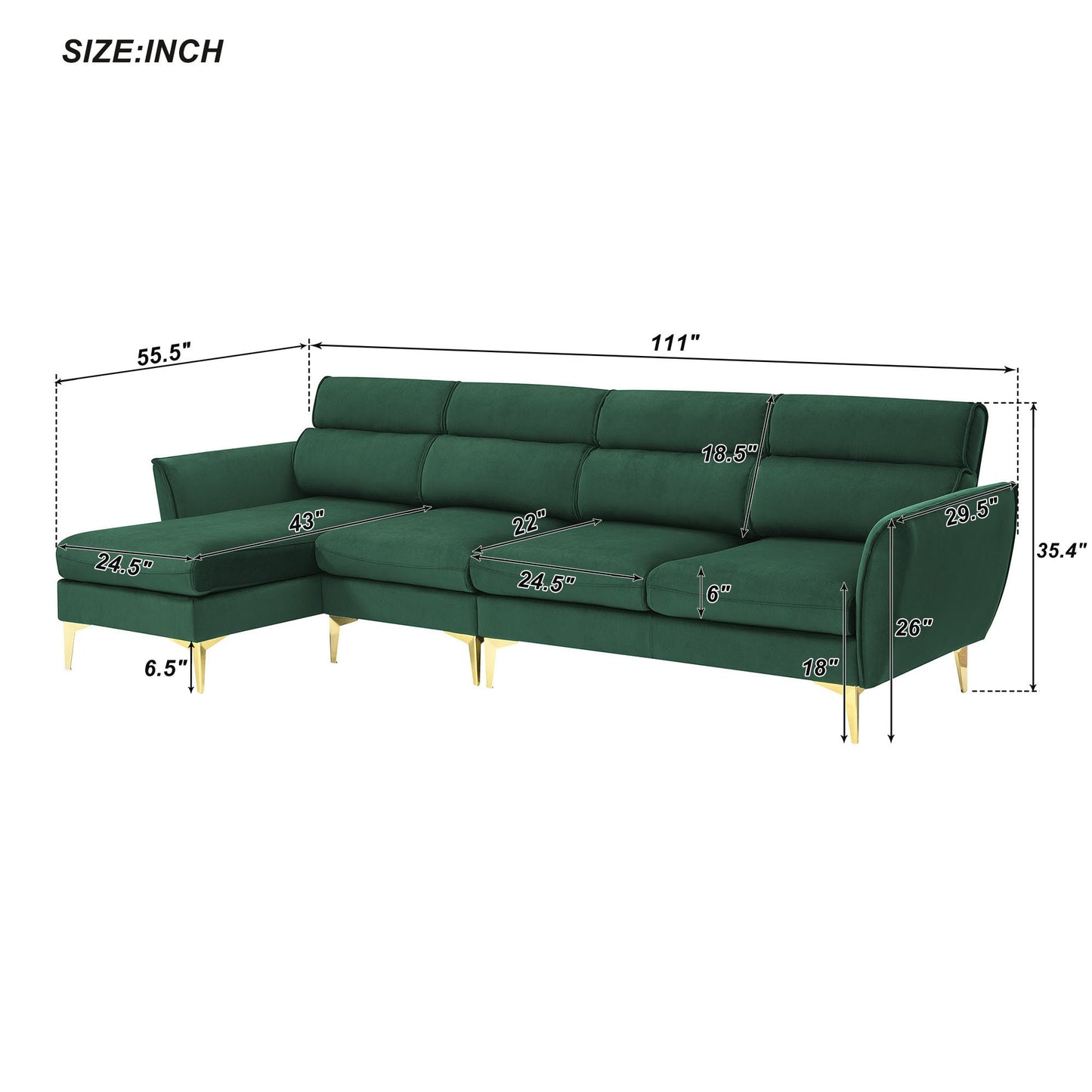 Convertible Flannel Sectional Sofa with Reversible Chaise