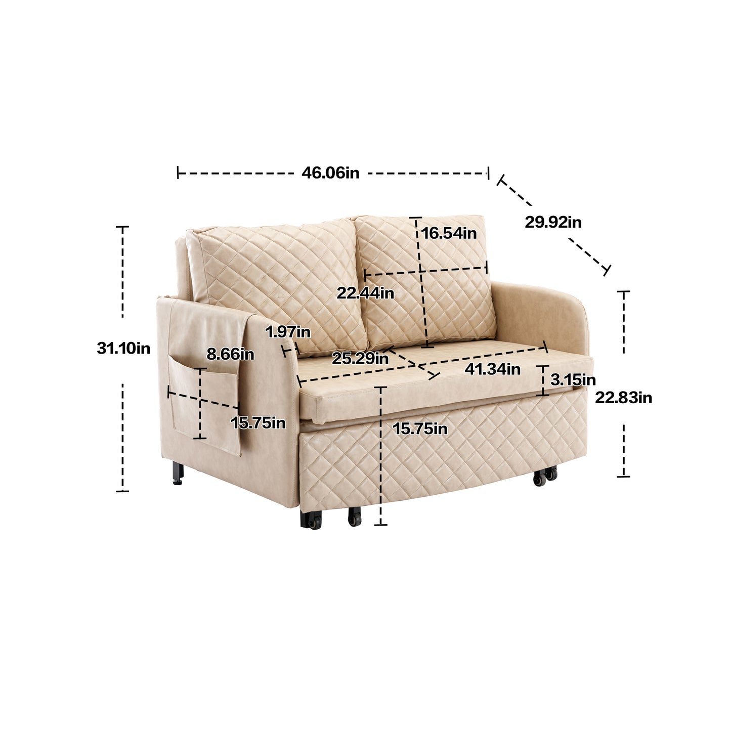 Convertible Sleeper Sofa Bed, Modern Velvet Loveseat Couch with Pull Out Bed, Small Love Seat Futon Sofa Bed with Headboard, 2 Pillows & Side Pockets for Living Room