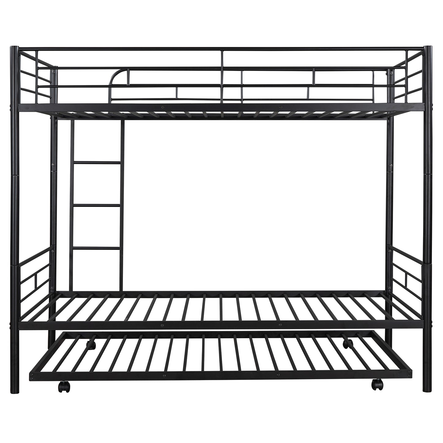 Metal Bunk Bed with Twin Trundle, Convertible Twin-Over-Twin, Black