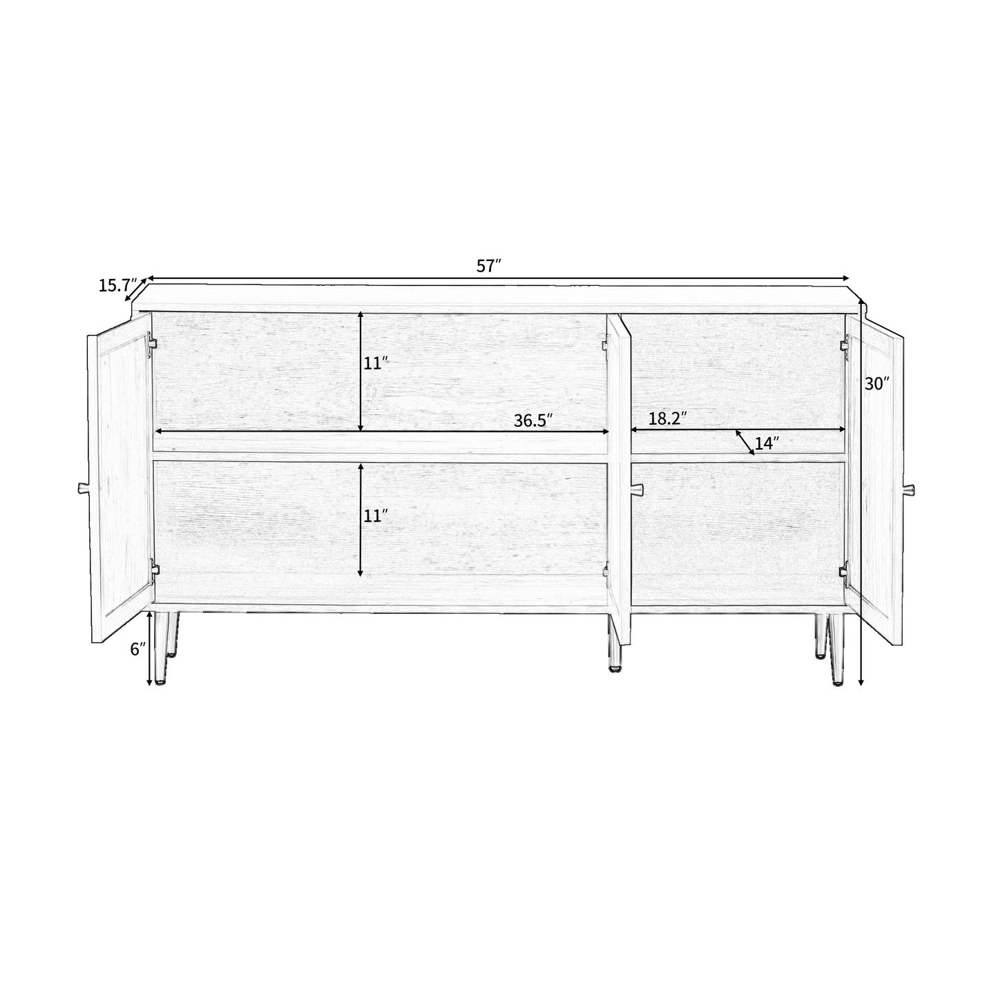 Modern Entertainment Console Table with Rattan Doors for TVs up to 55