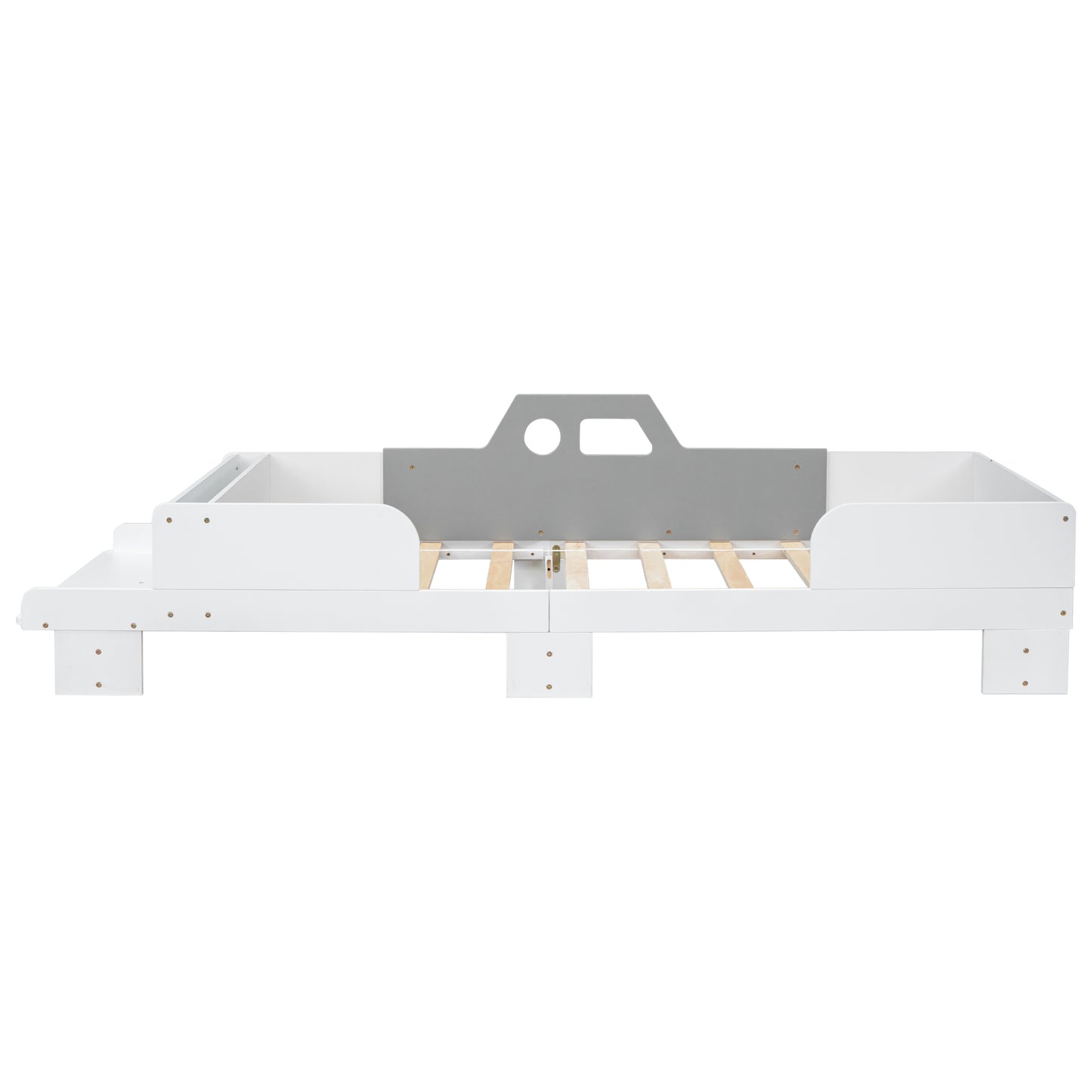 Car-Shaped Twin Bed with Bench,White