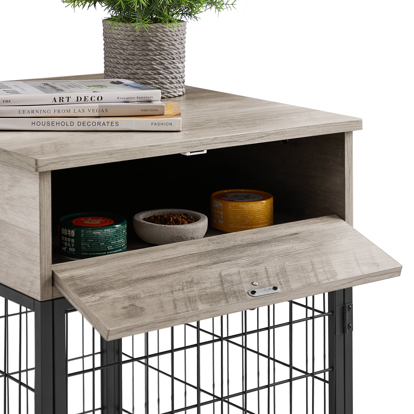 Furniture Style Wood Dog Crate End Table with Storage Console. Grey, 19.69'' W x 22.83'' D x 26.97'' H.