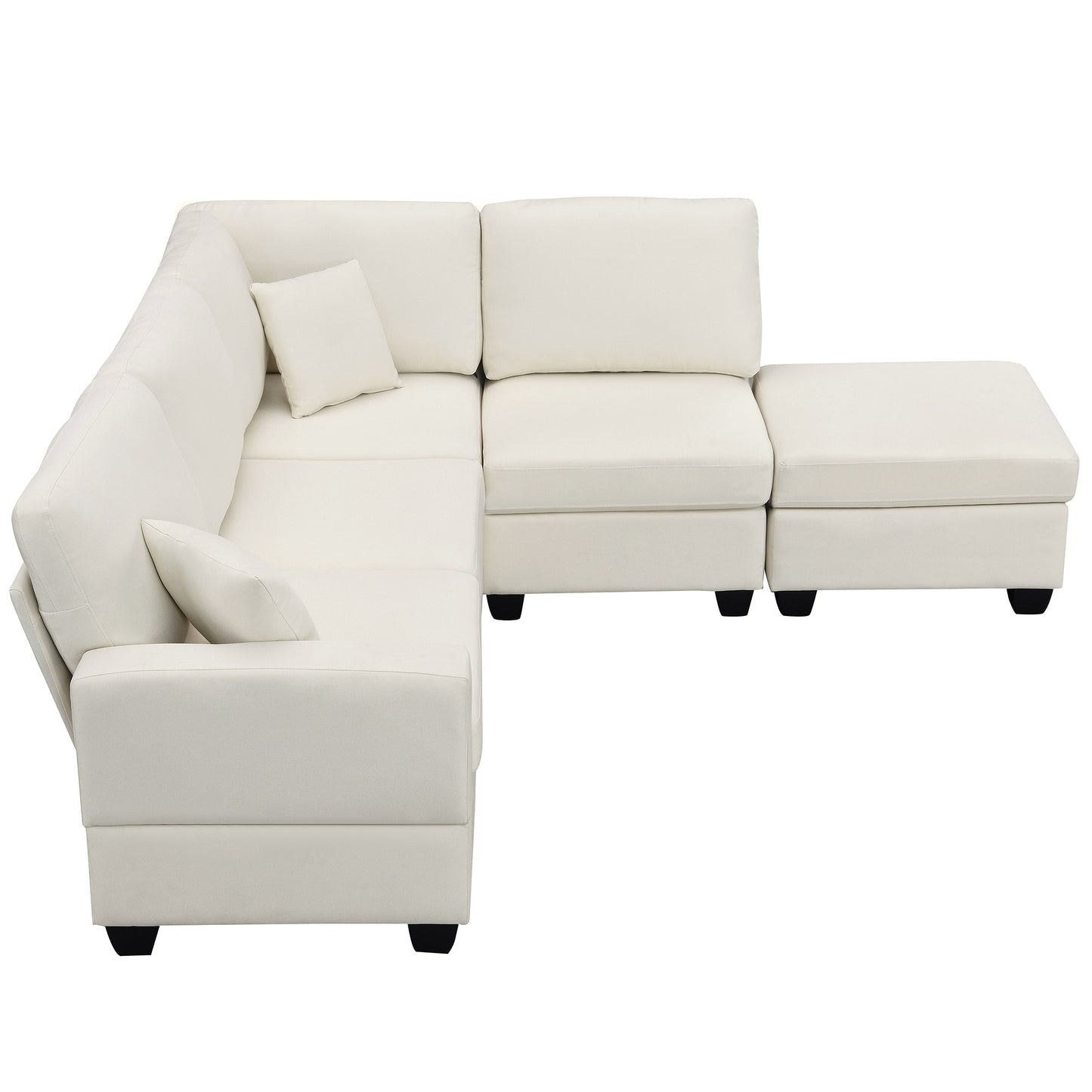 Contemporary 5-Seat L-Shaped Linen Sectional Sofa Set with Convertible Ottoman