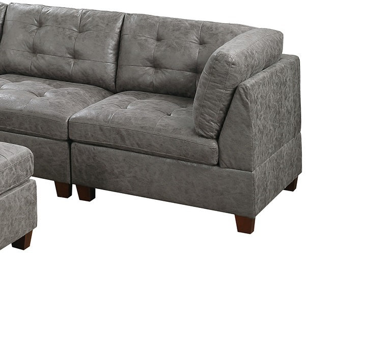 Sophisticated Antique Grey Modular Sectional 7pc Set with Tufted Leatherette Design