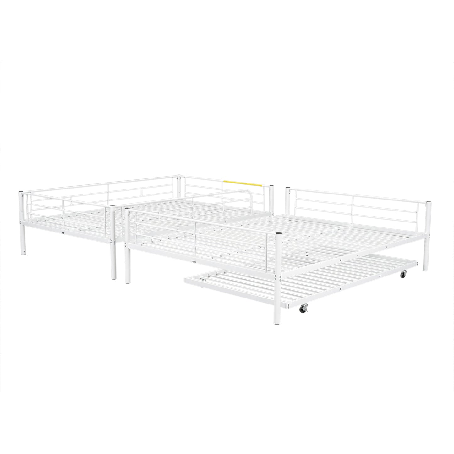 White Full XL Over Queen Metal Bunk Bed with Trundle