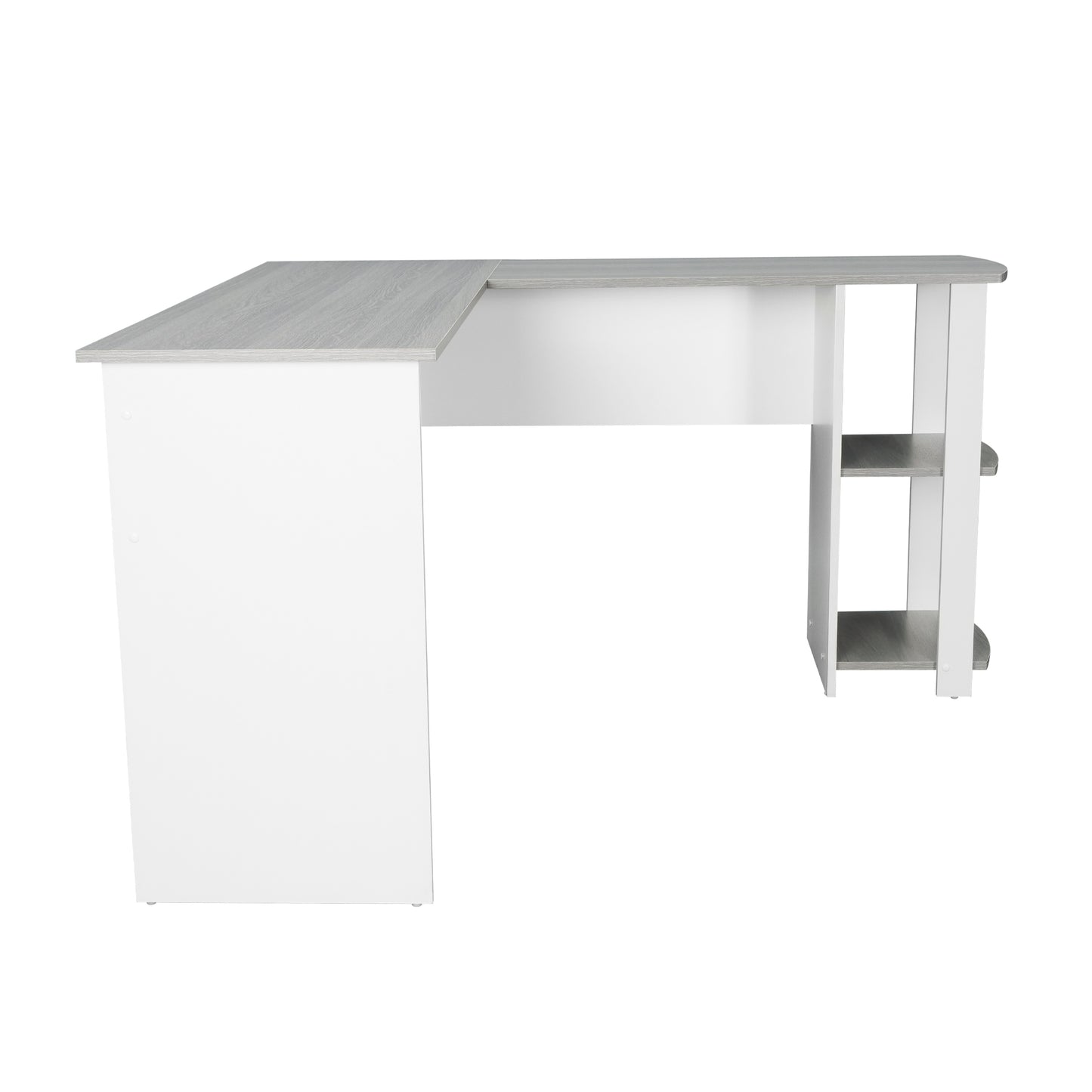 Grey L-Shaped Desk with Convenient Side Shelves