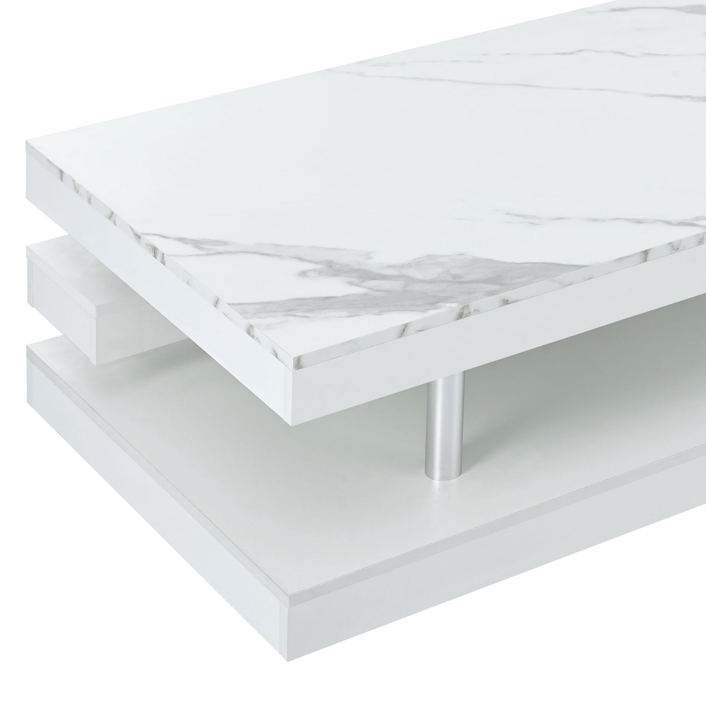 White Minimalist 2-Tier Coffee Table with Glossy Surface