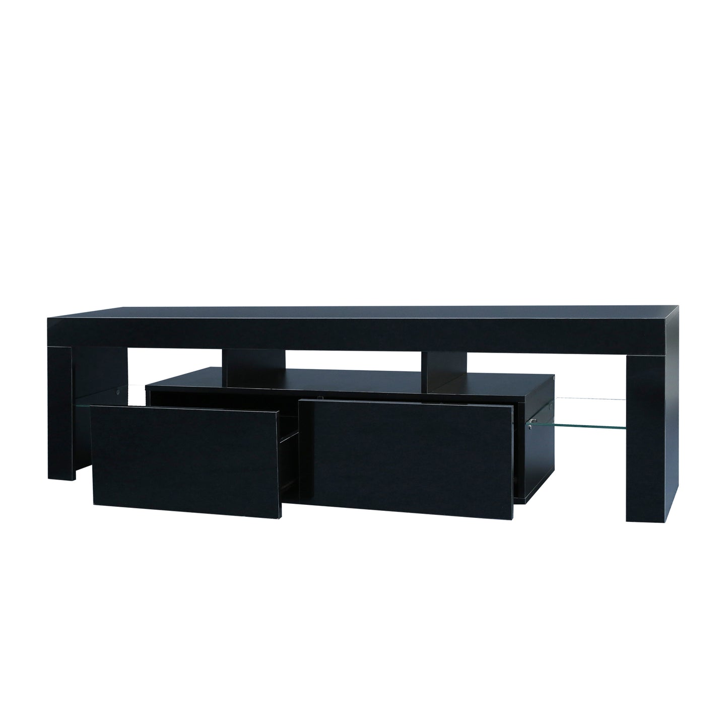 Sleek Black TV Stand with 20 Color LED Lights and Remote Control