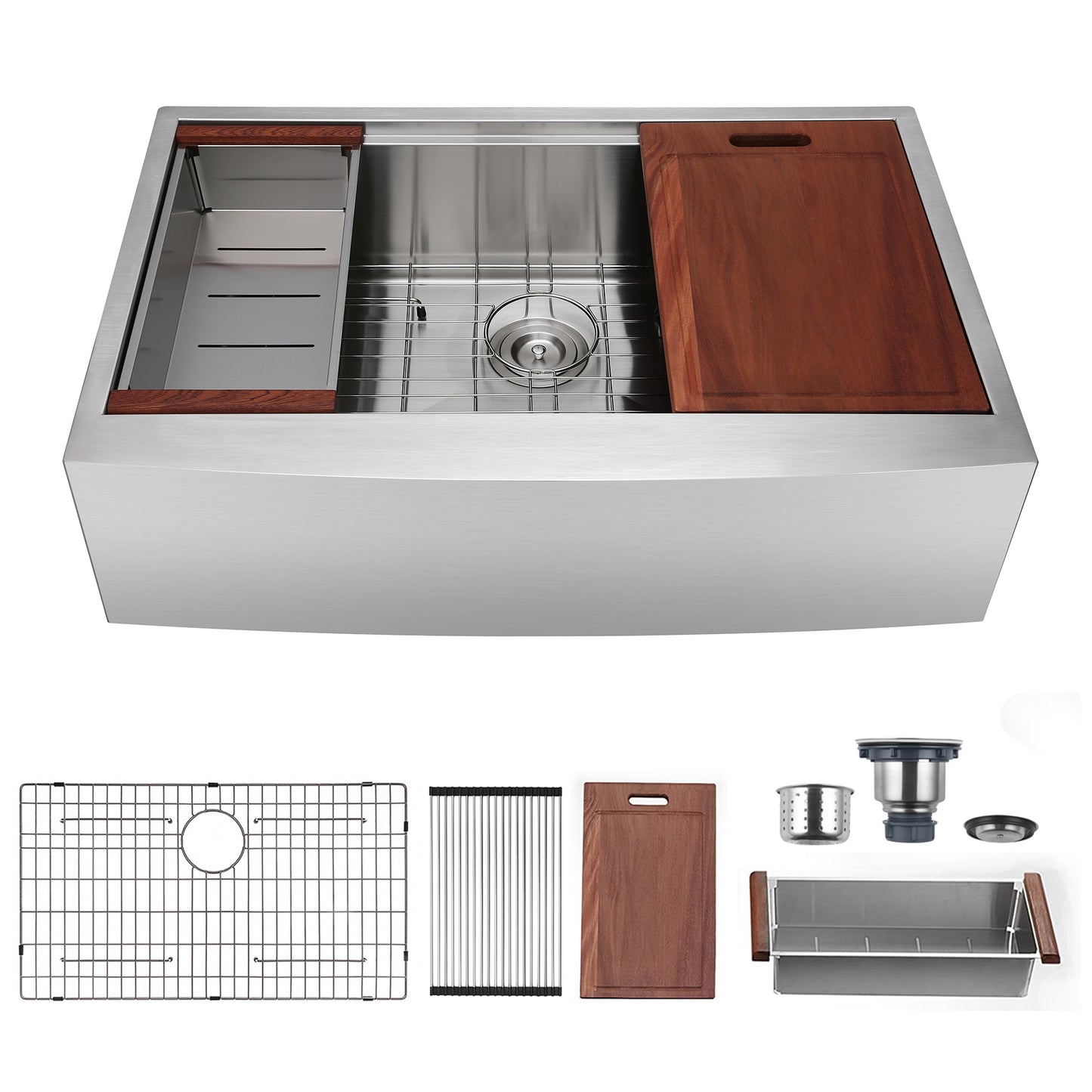 33-inch Stainless Steel Farmhouse Apron Front Kitchen Sink with Integrated Ledge and Bonus Accessories