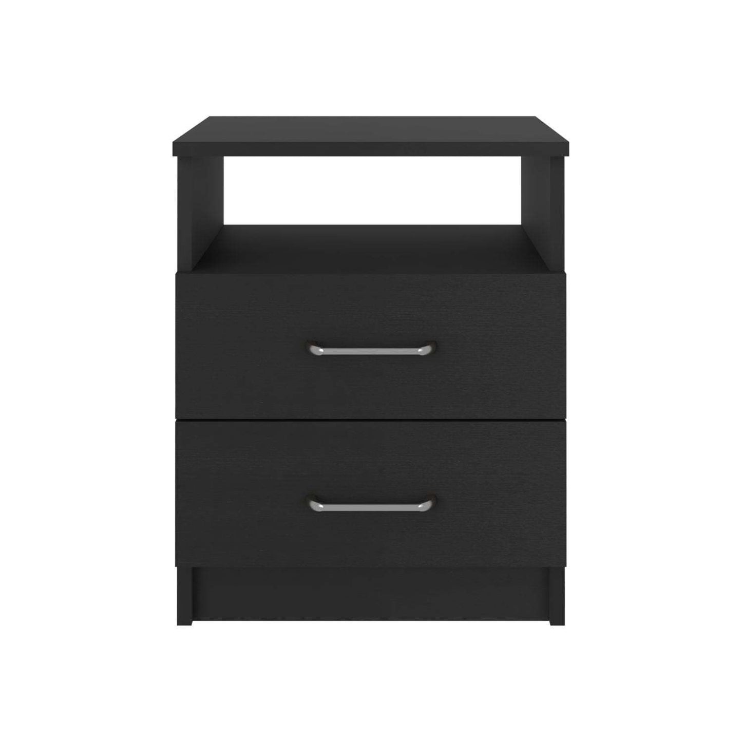 Napoles Nightstand, Superior Top, Two Drawers, One Shelf -Black