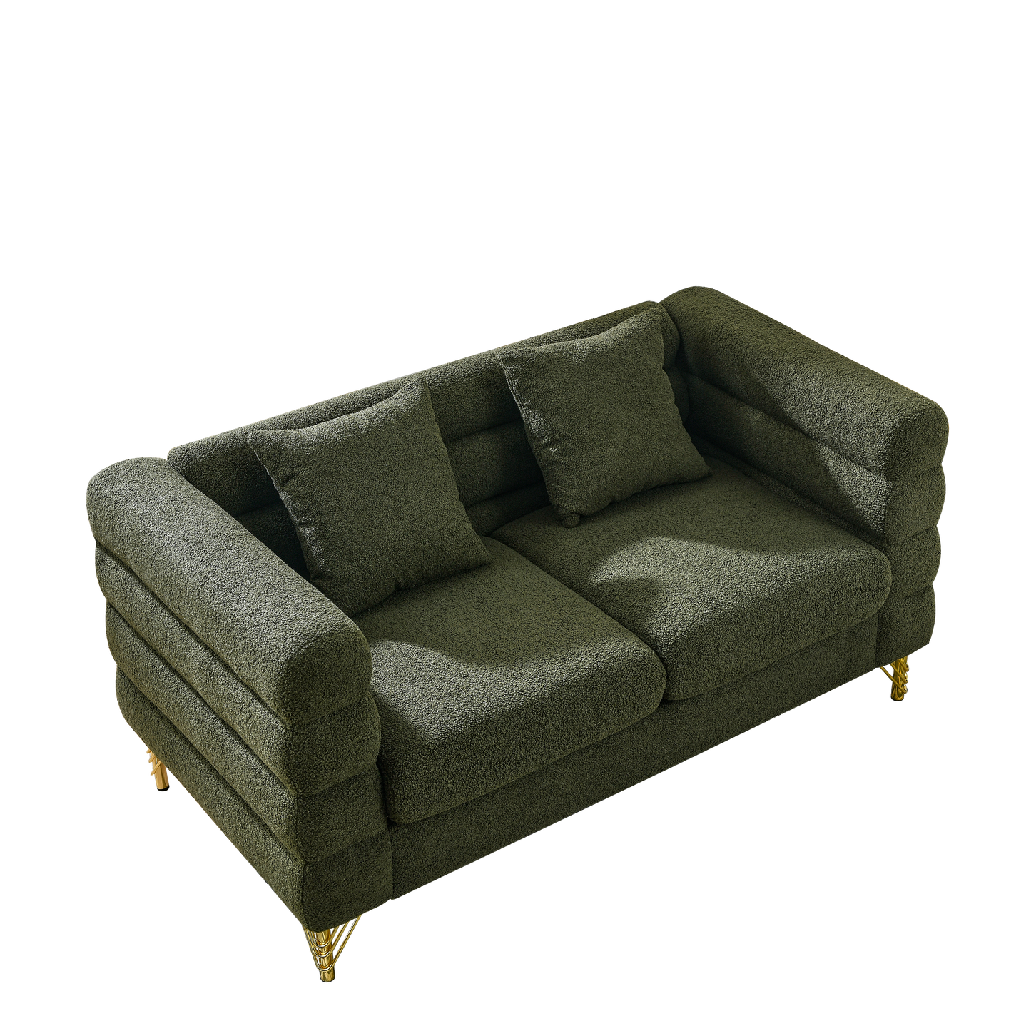 60-Inch Green Teddy 2-Seater Sectional Sofa with Lumbar Pillows