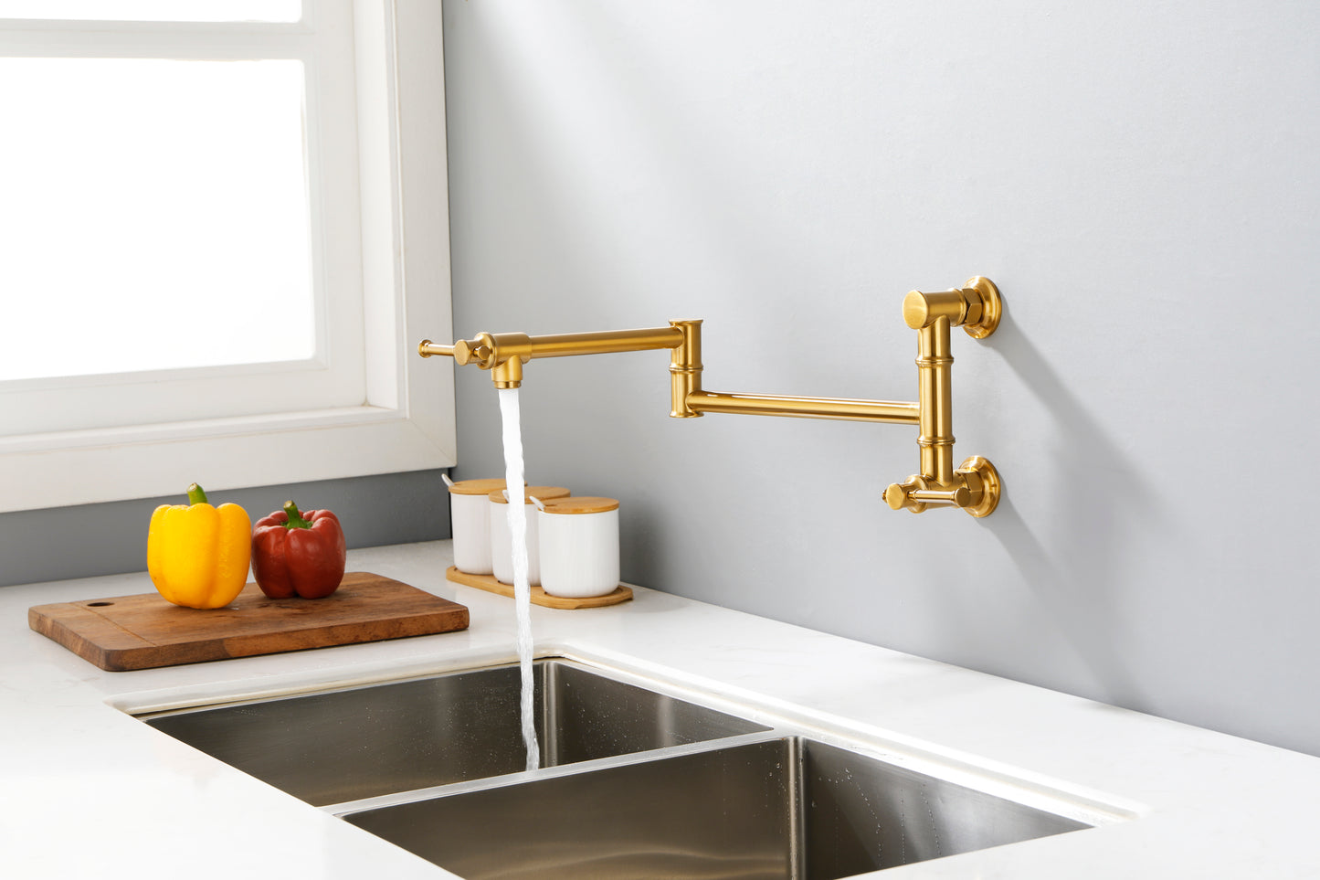 Pot Filler Faucet Wall Mount Pot Filler Faucet, Modern Brass Pot Filler Two-Attachment Wall Mount
 Folding Kitchen Pot Filler Swing Arm