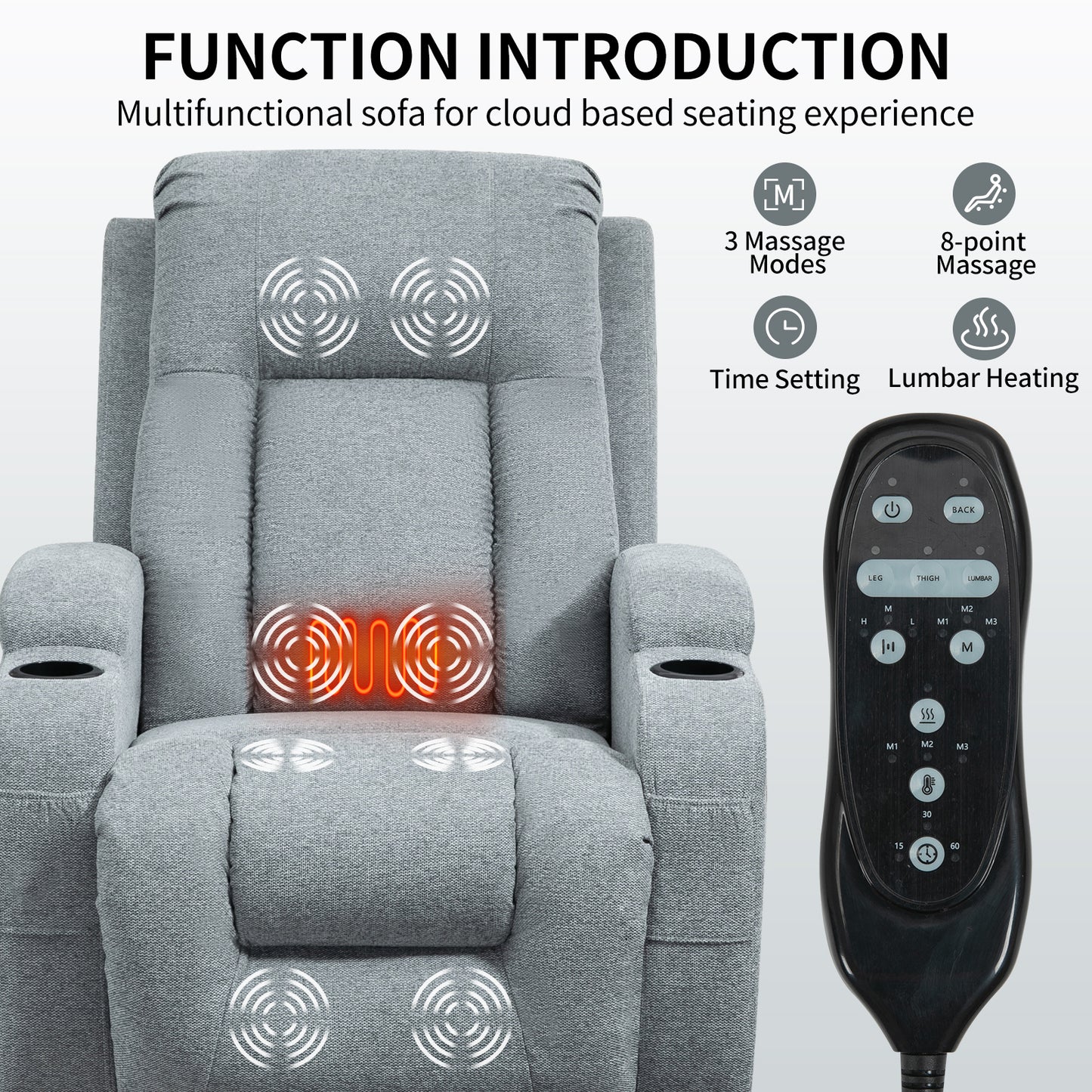 Infinite Position Okin Motor Power Lift Recliner Chair with Massage and Heating - Grey